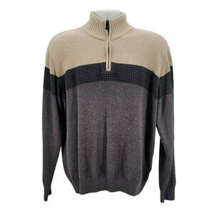 Tricots St Raphael 1/4 Zip Gray Tan Fleece Collar Knit Sweater Mens XL